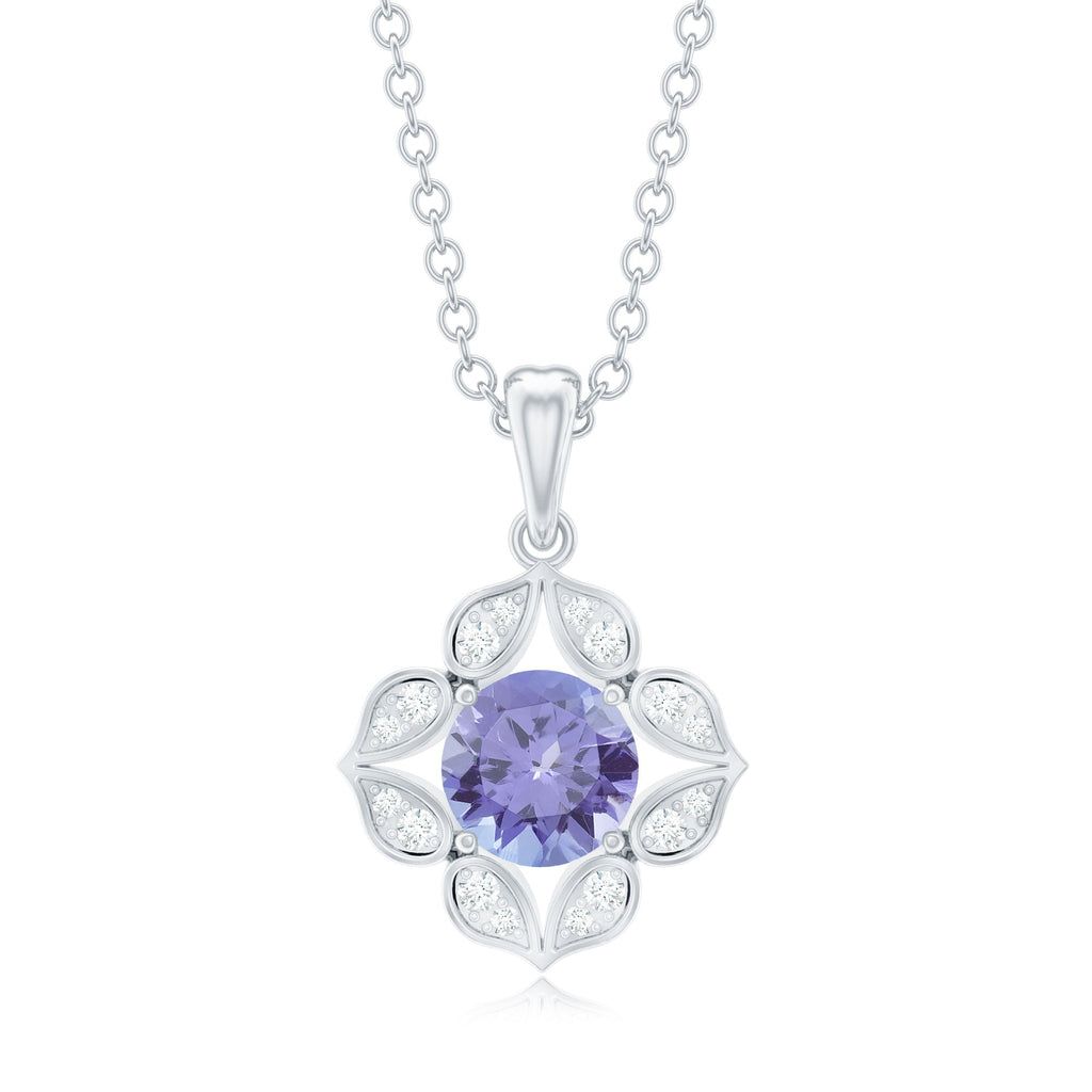 Natural 0.5 Carat Tanzanite Flower Pendant Necklace with Diamond