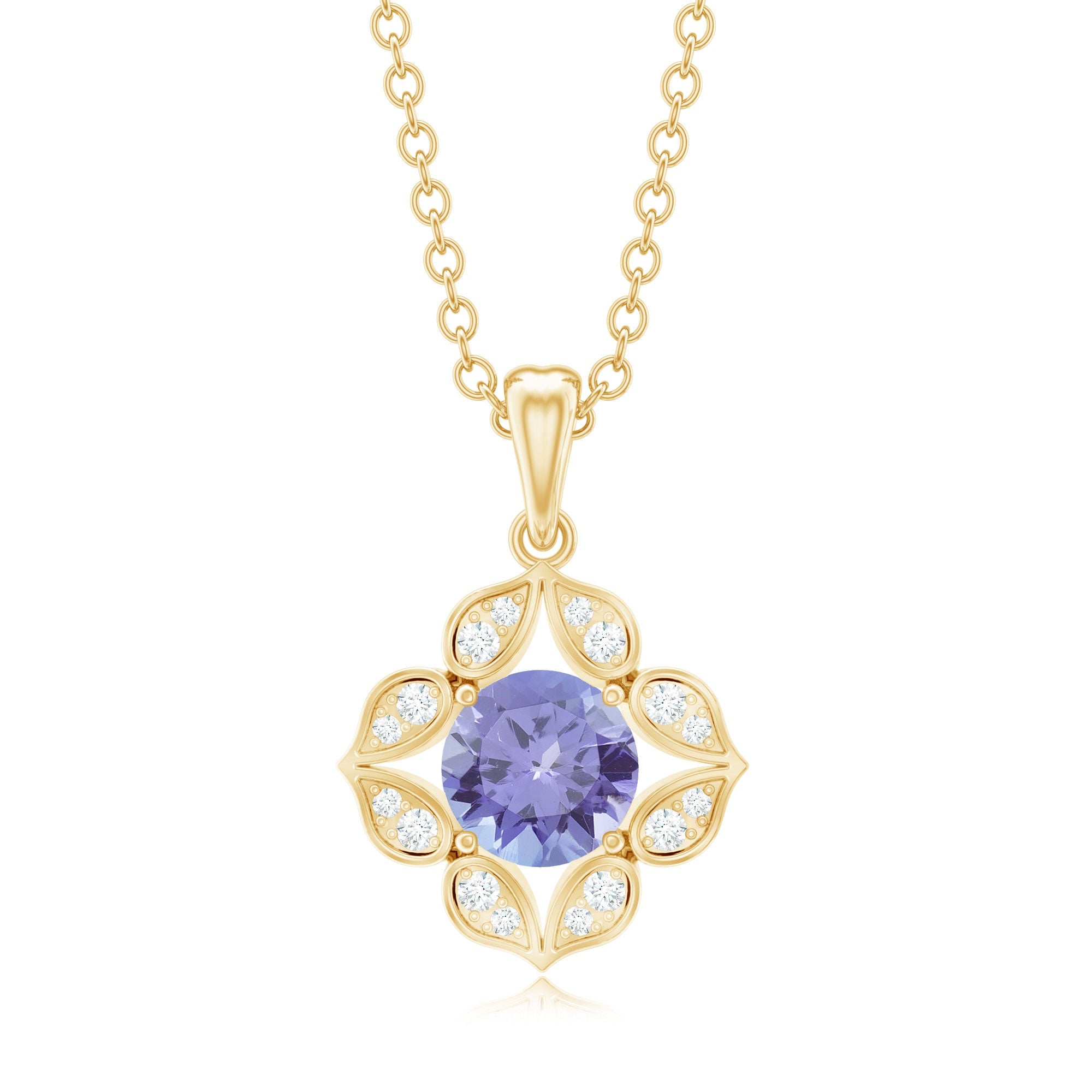 Natural 0.5 Carat Tanzanite Flower Pendant Necklace with Diamond