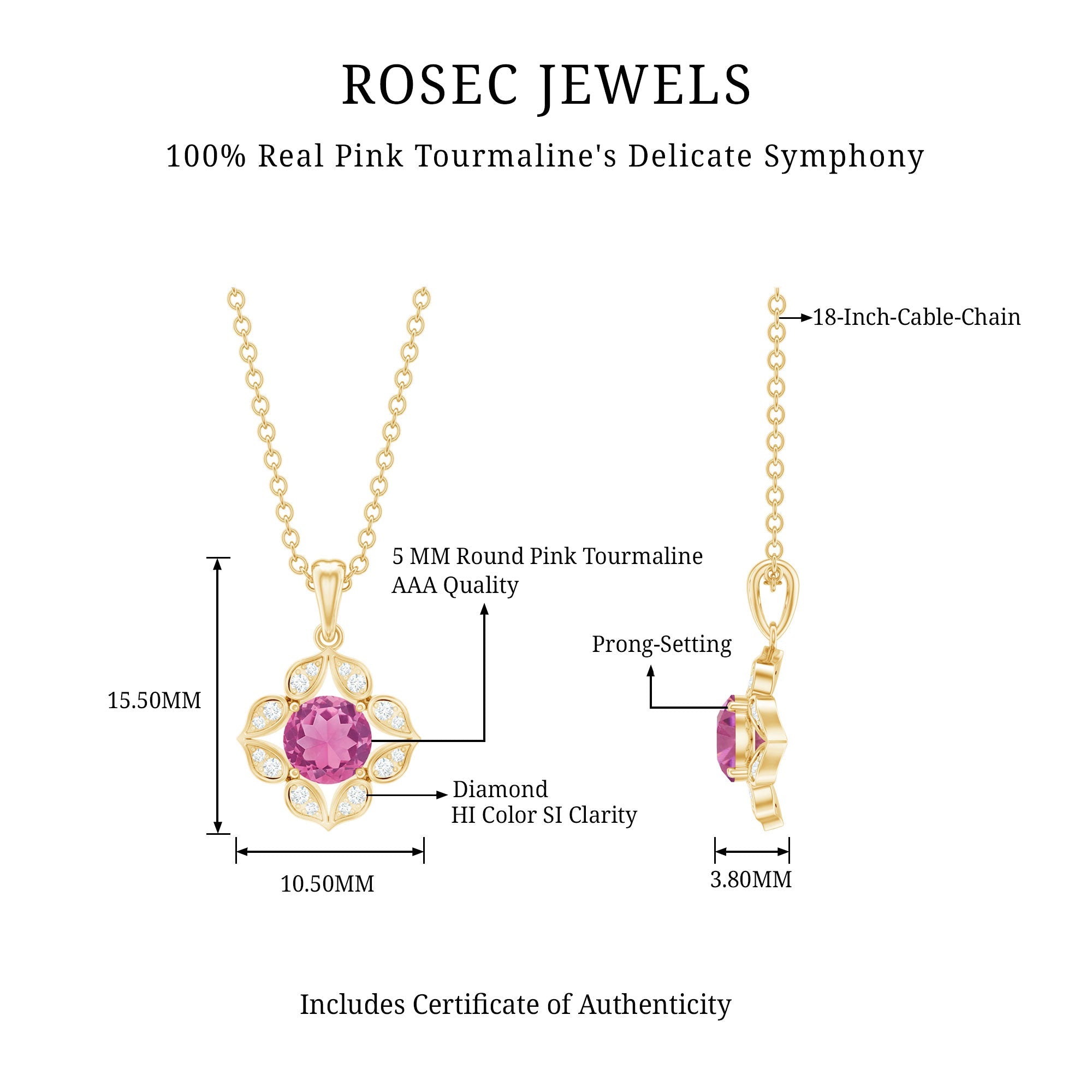 Antique Style Natural Pink Tourmaline Flower Pendant with Diamond