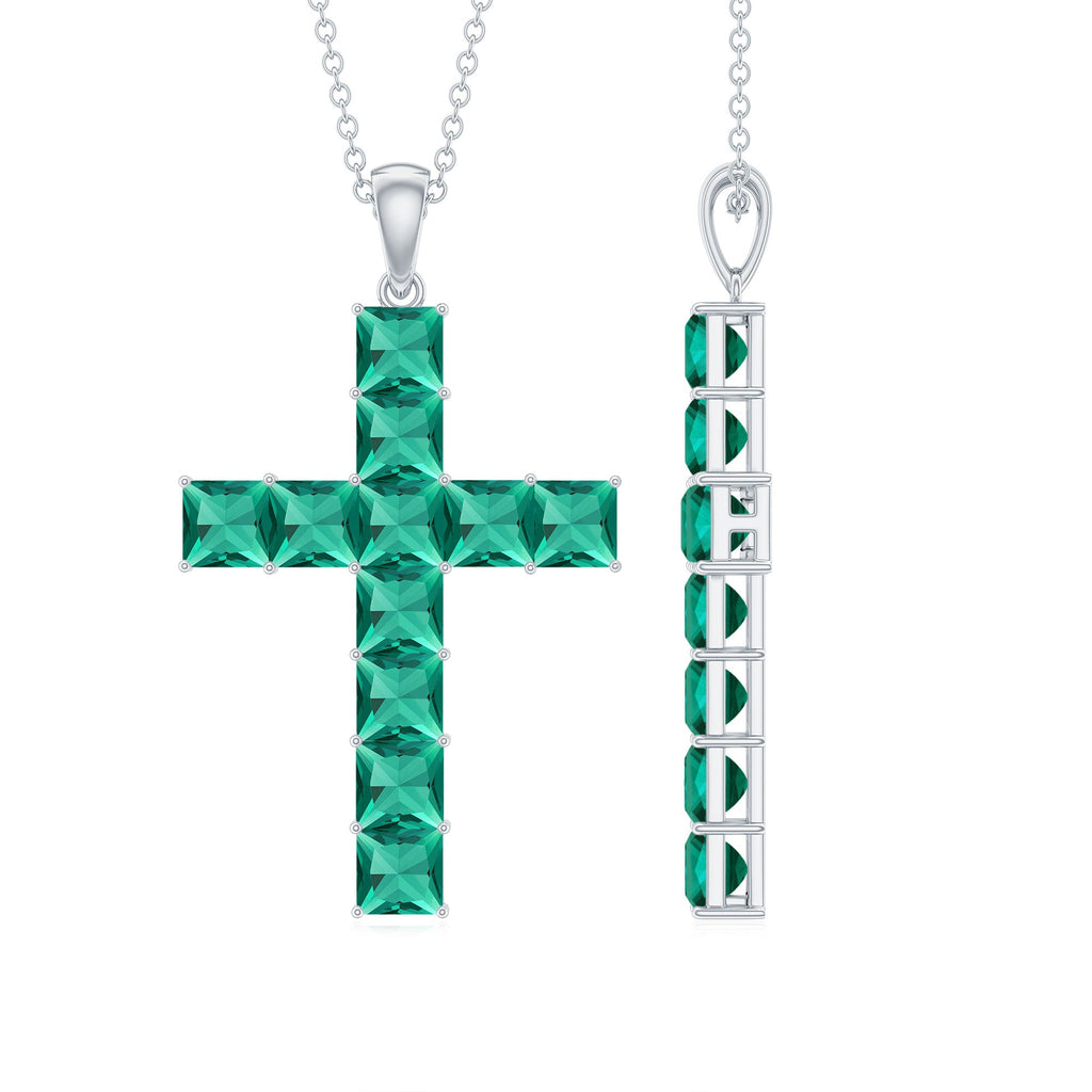 Princess Cut Lab Created Emerald Cross Pendant Necklace