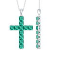 Princess Cut Lab Created Emerald Cross Pendant Necklace