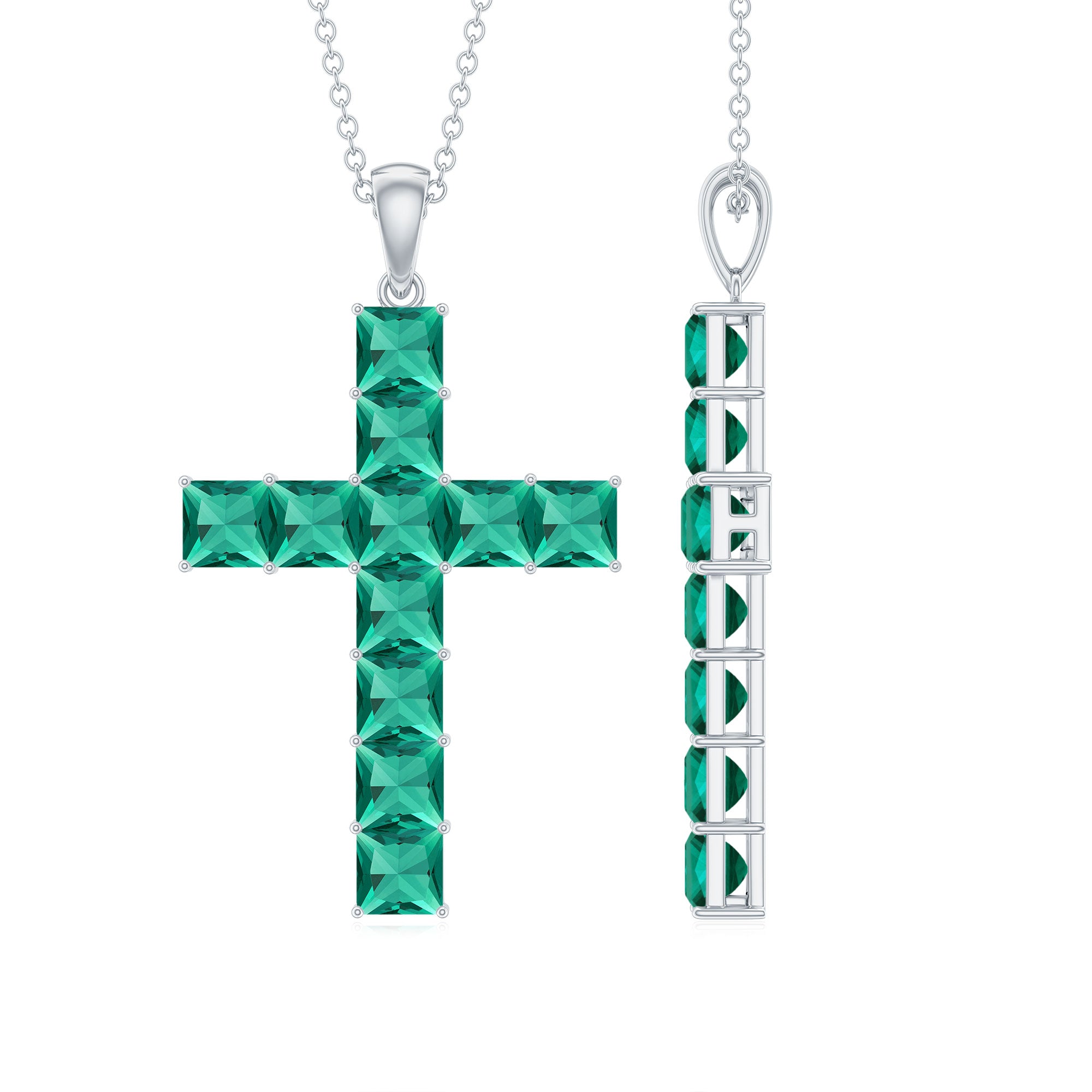 Princess Cut Lab Created Emerald Cross Pendant Necklace