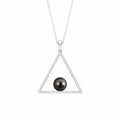Diamond Open Triangle Pendant Necklace with Black Tahitian Pearl