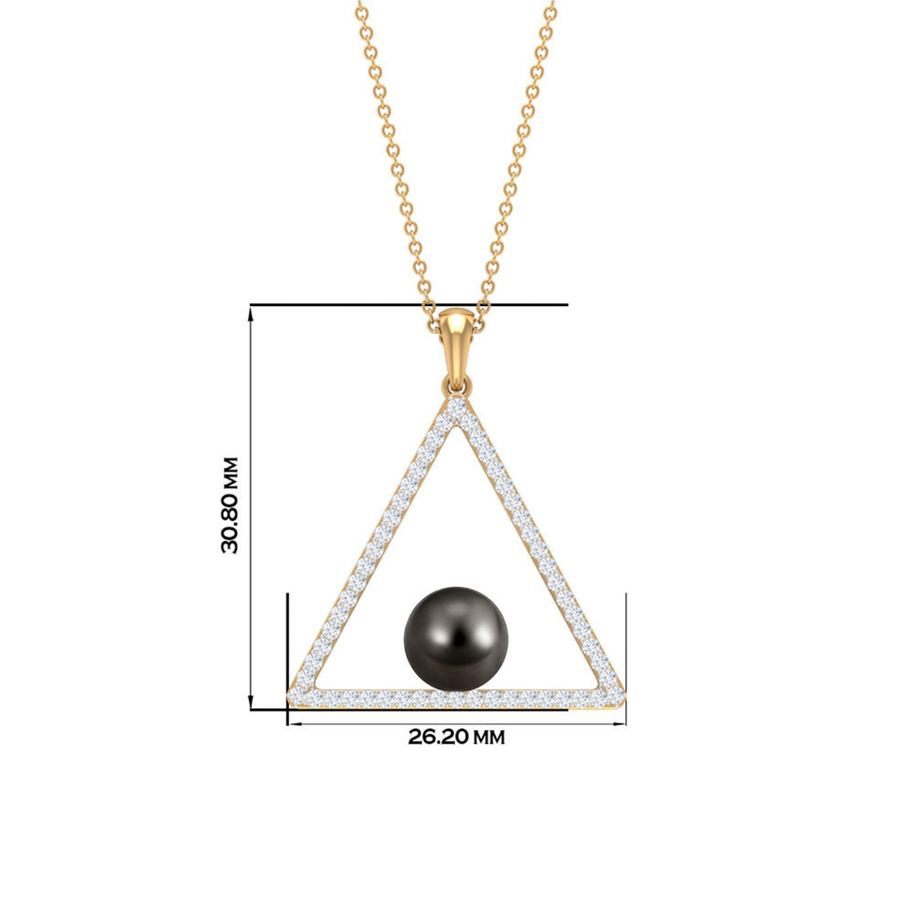 Diamond Open Triangle Pendant Necklace with Black Tahitian Pearl