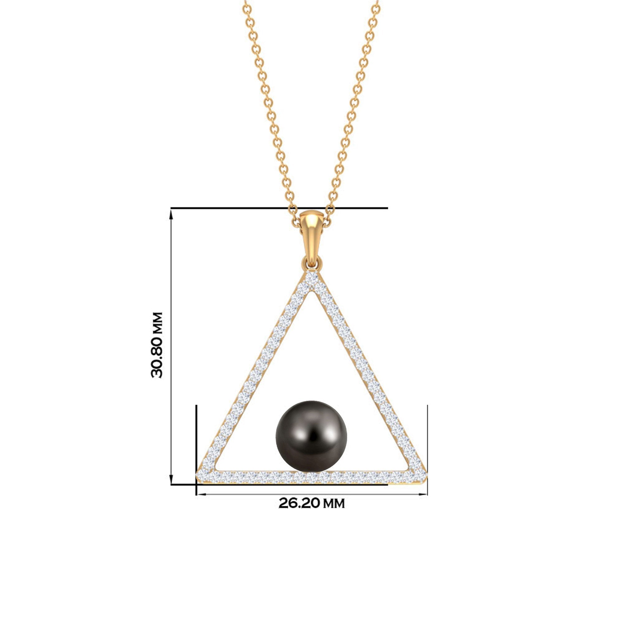 Diamond Open Triangle Pendant Necklace with Black Tahitian Pearl