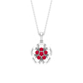 Natural Ruby Flower Pendant Necklace with Certificate