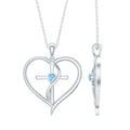 Natural Aquamarine Heart Cross Pendant Necklace