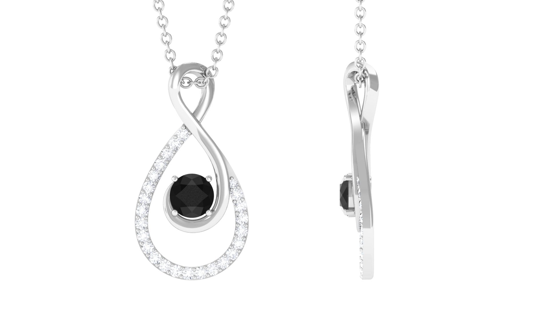 Natural Black Spinel Infinity Pendant Necklace with Diamond