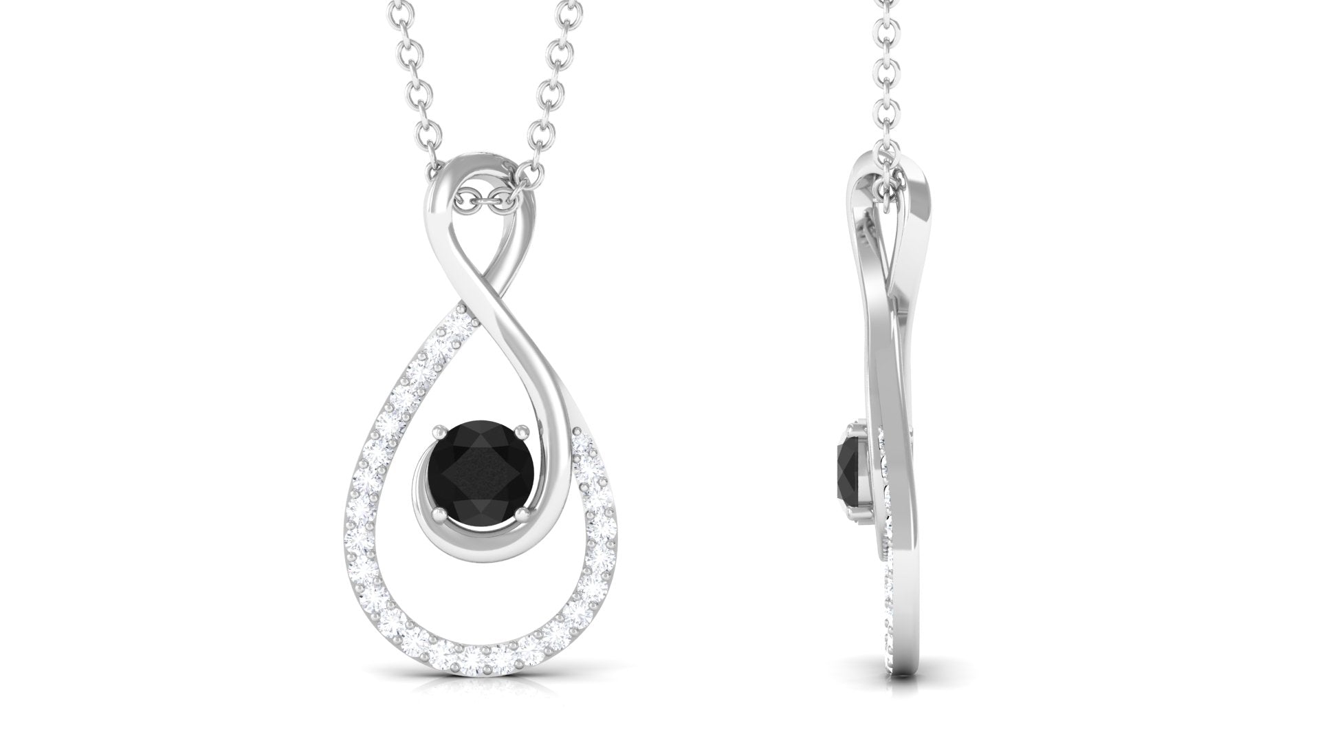 Natural Black Spinel Infinity Pendant Necklace with Diamond