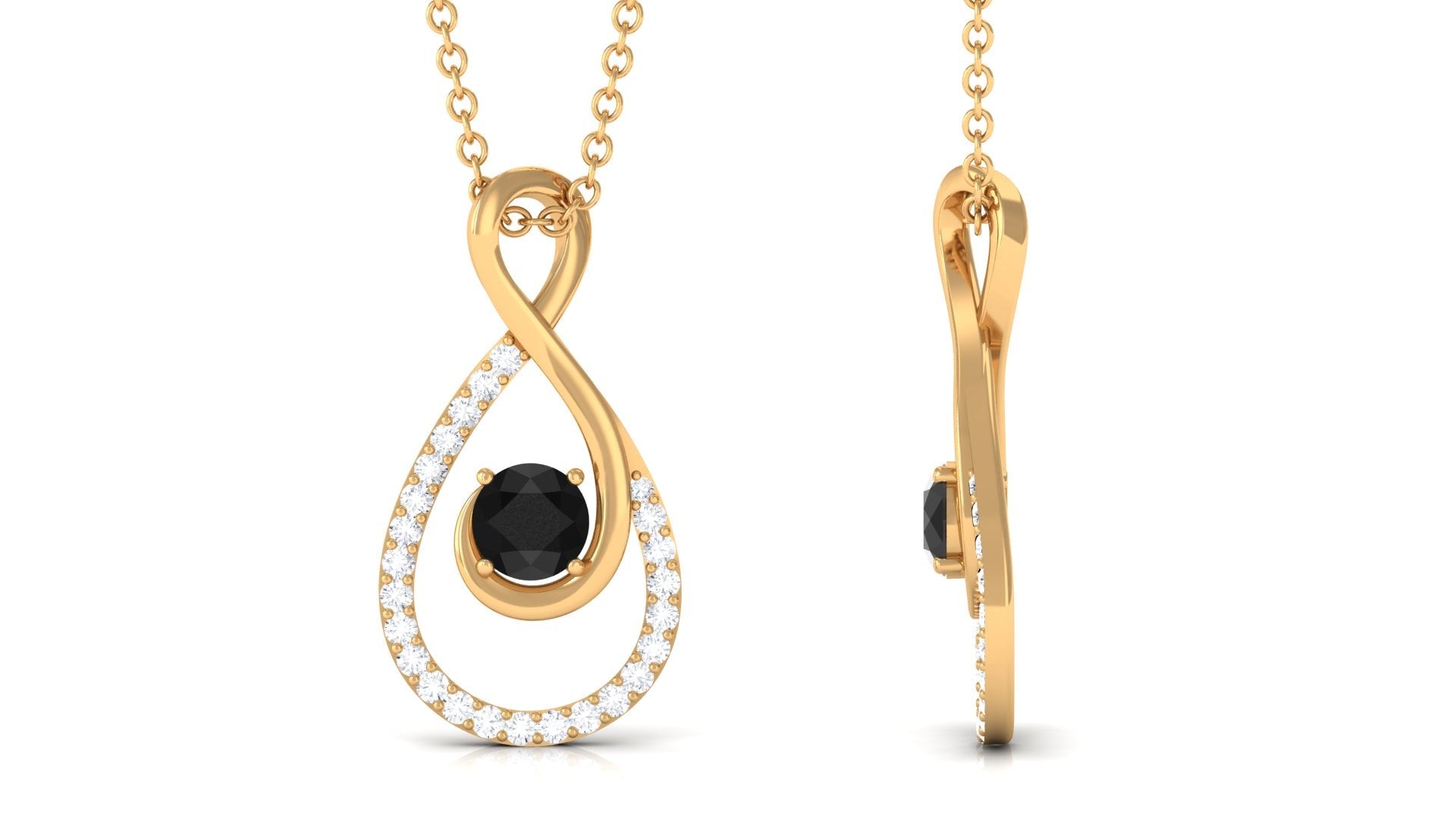 Natural Black Spinel Infinity Pendant Necklace with Diamond