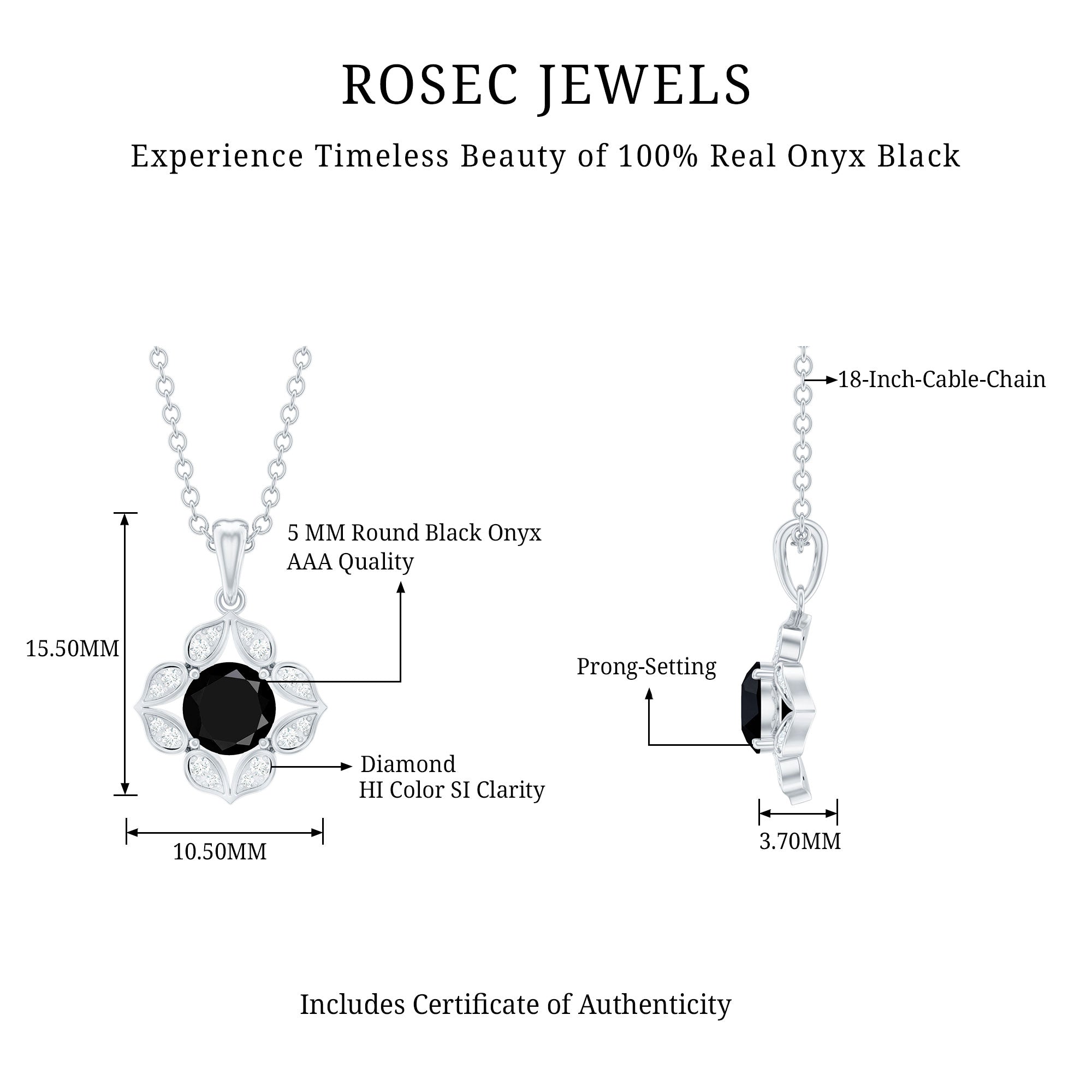 Nature Inspired Half Carat Black Onyx Pendant Necklace with Diamond