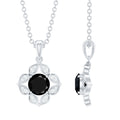 Natural Black Spinel Flower Pendant Necklace with Diamond for Women