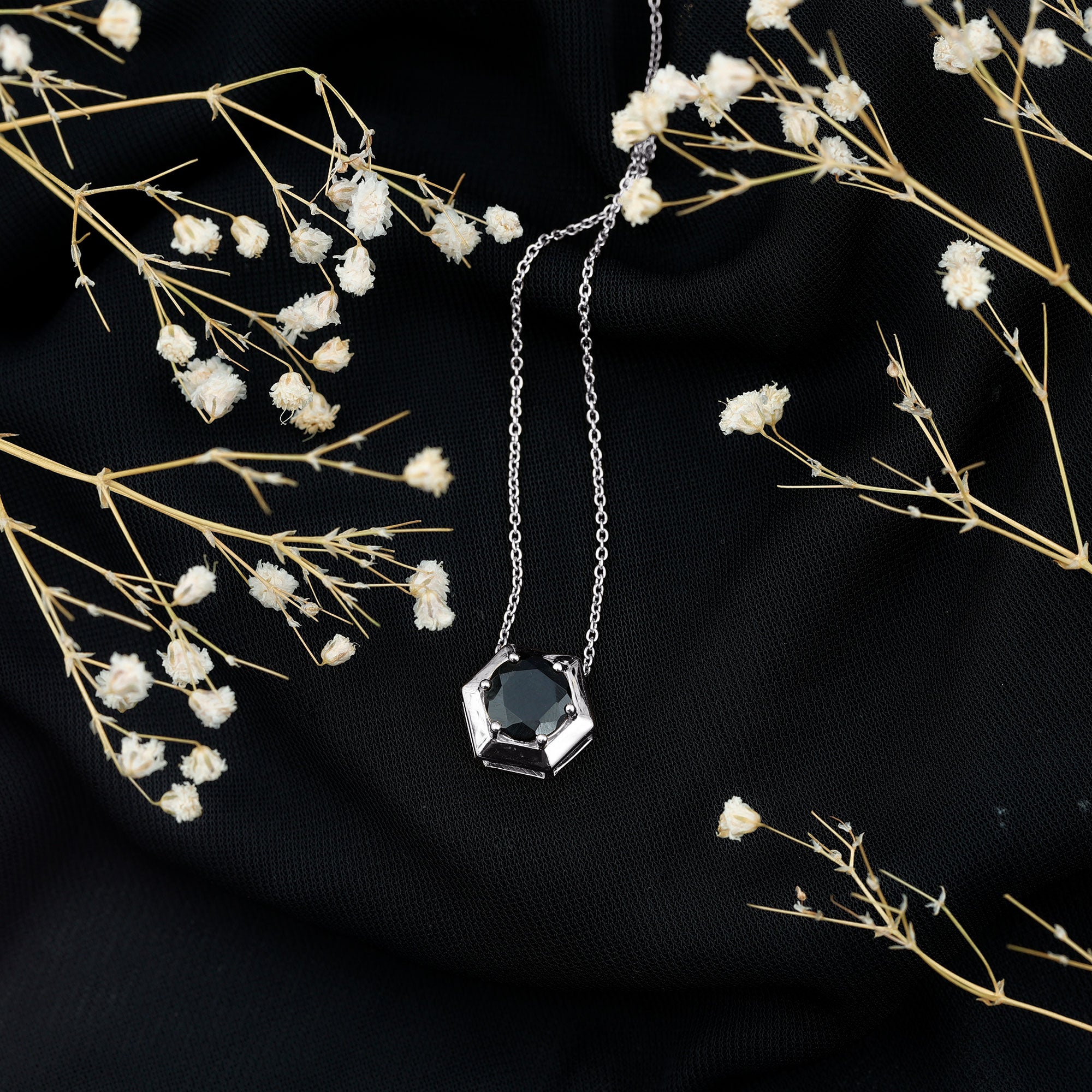 Lab Grown Black Diamond Hexagon Pendant Necklace