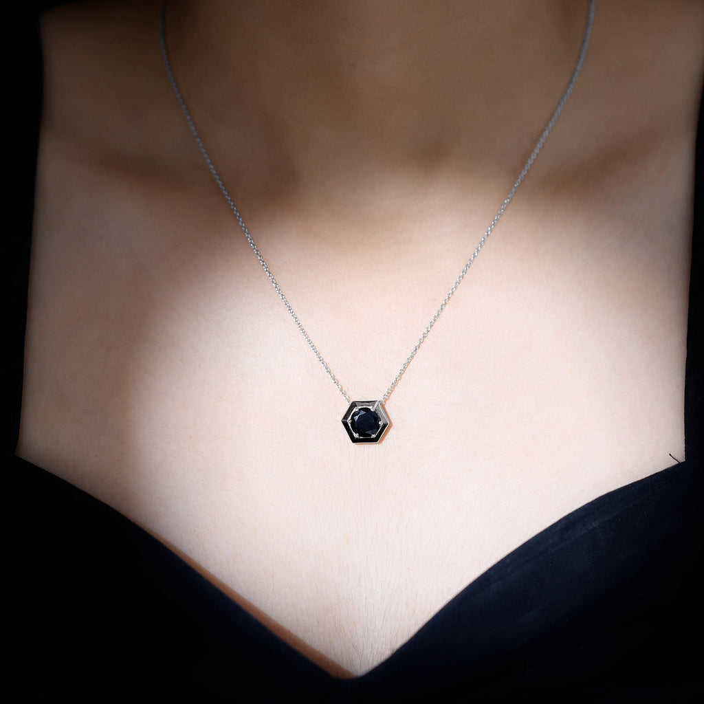 Lab Grown Black Diamond Hexagon Pendant Necklace