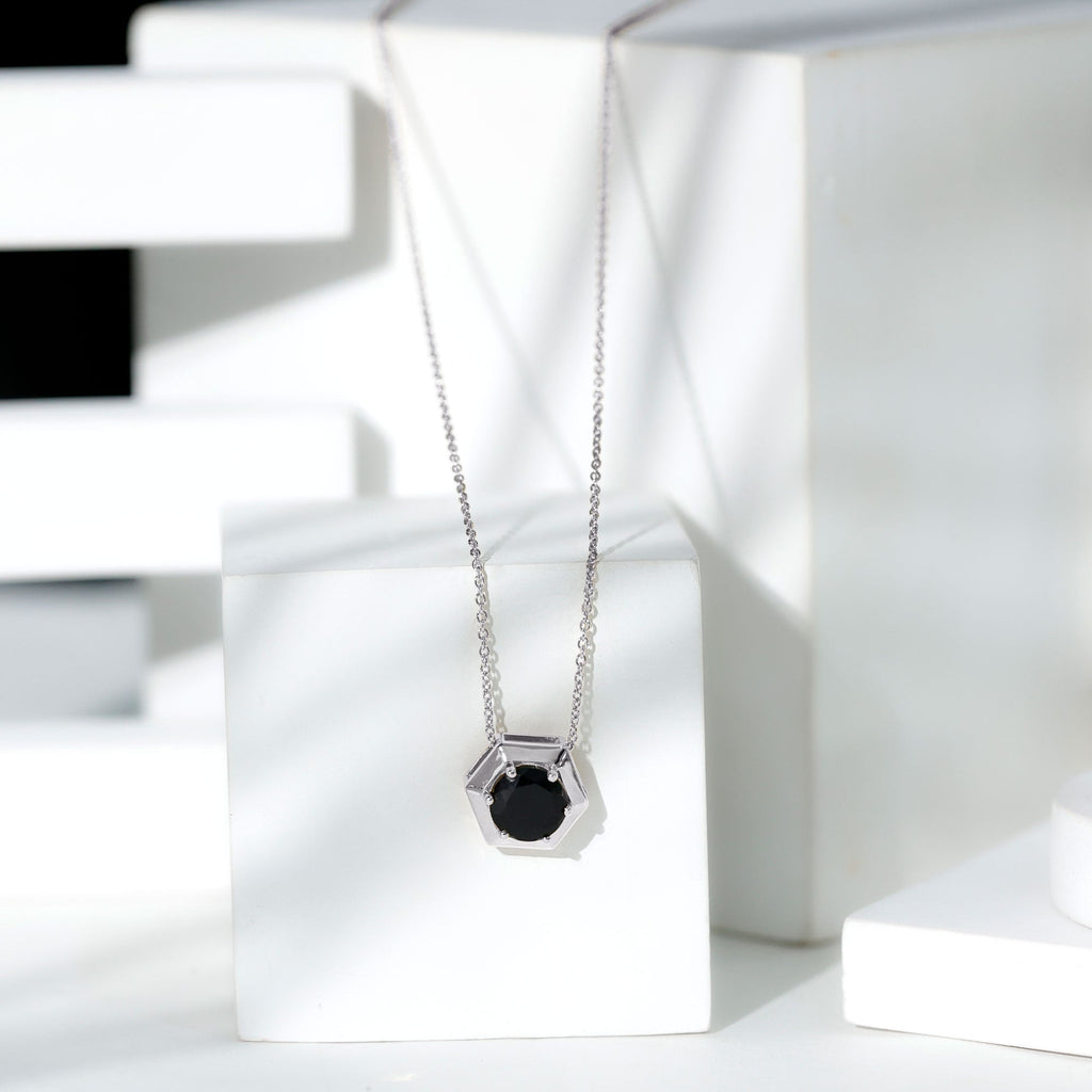 Lab Grown Black Diamond Hexagon Pendant Necklace