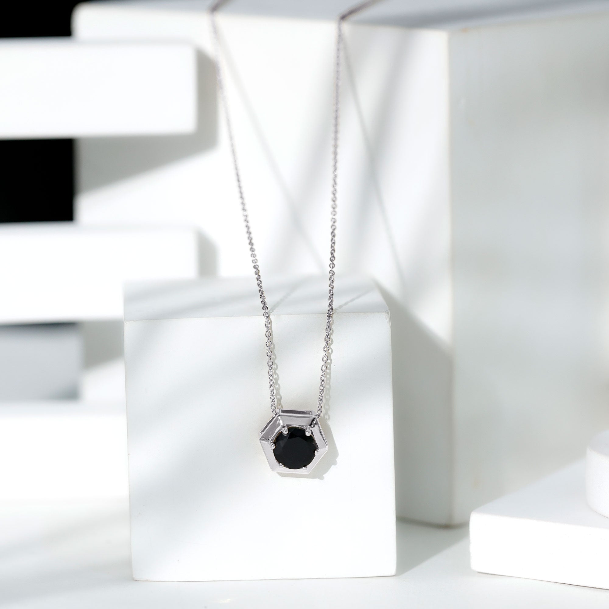 Lab Grown Black Diamond Hexagon Pendant Necklace