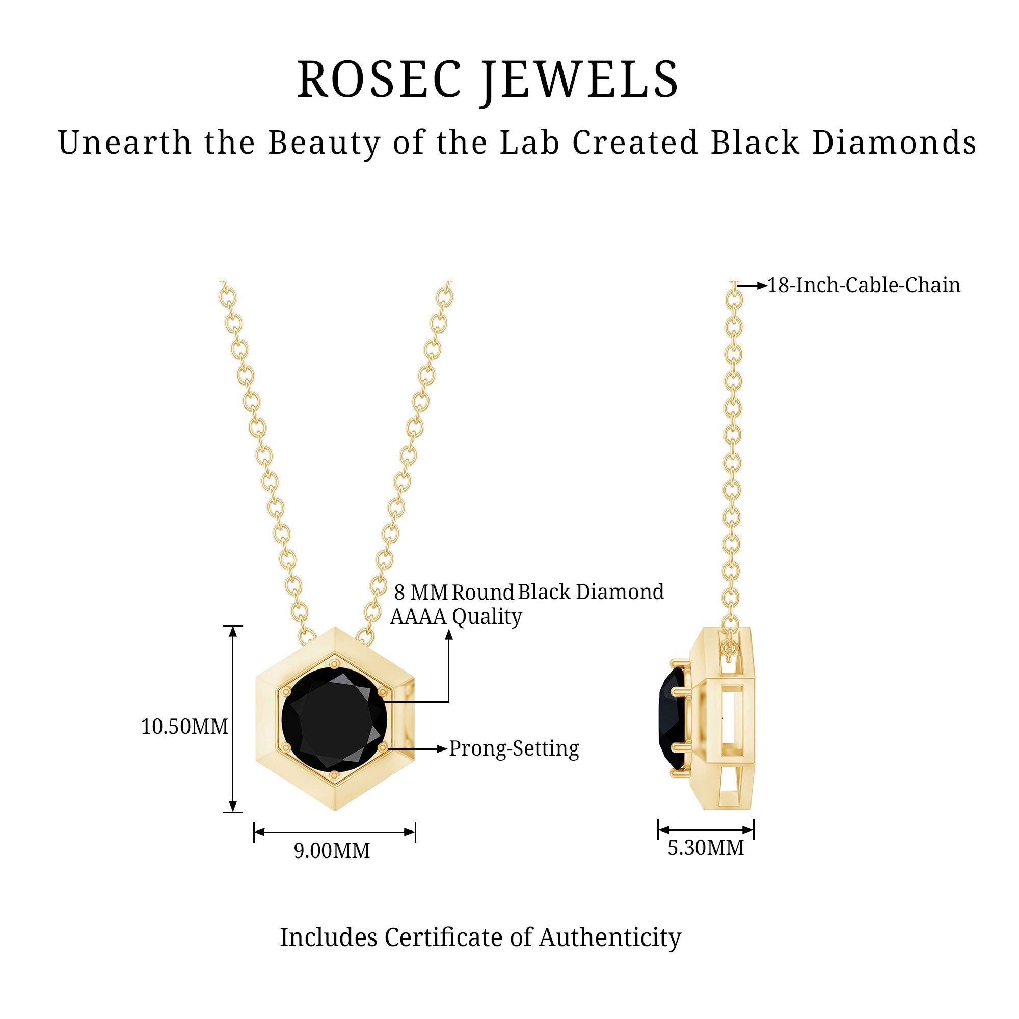 Lab Grown Black Diamond Hexagon Pendant Necklace