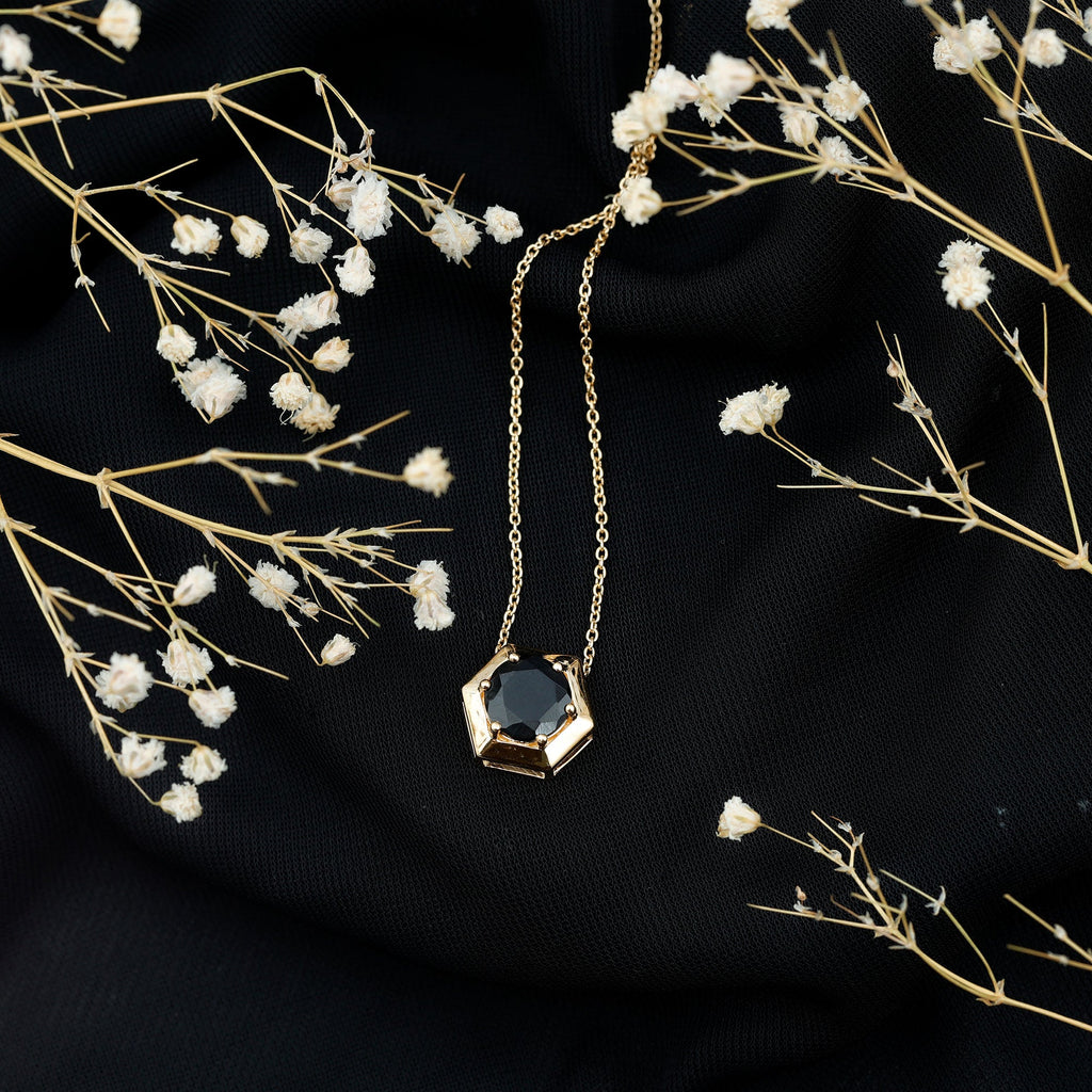 Lab Grown Black Diamond Hexagon Pendant Necklace