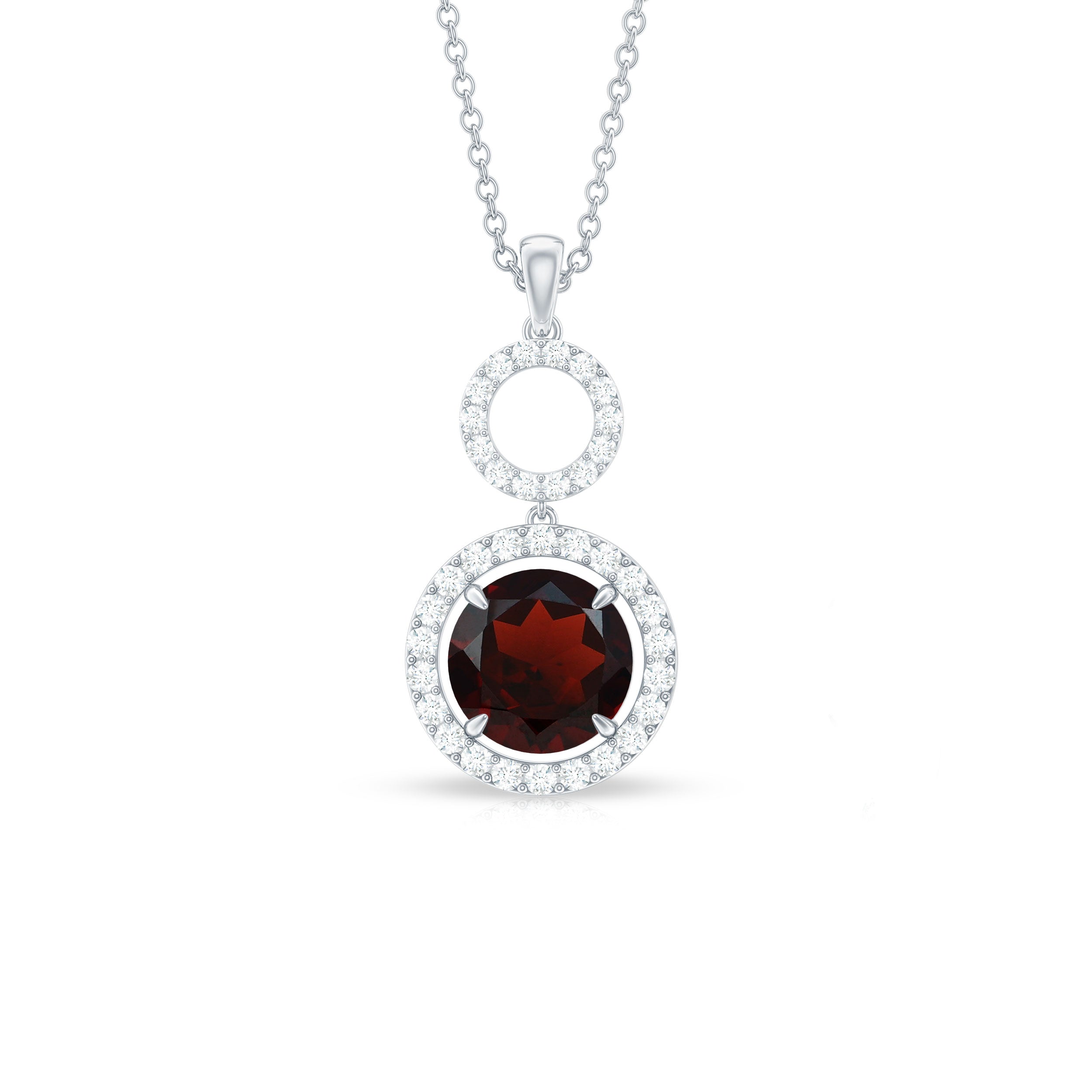 Real Garnet Circle Eternity Necklace with Diamond