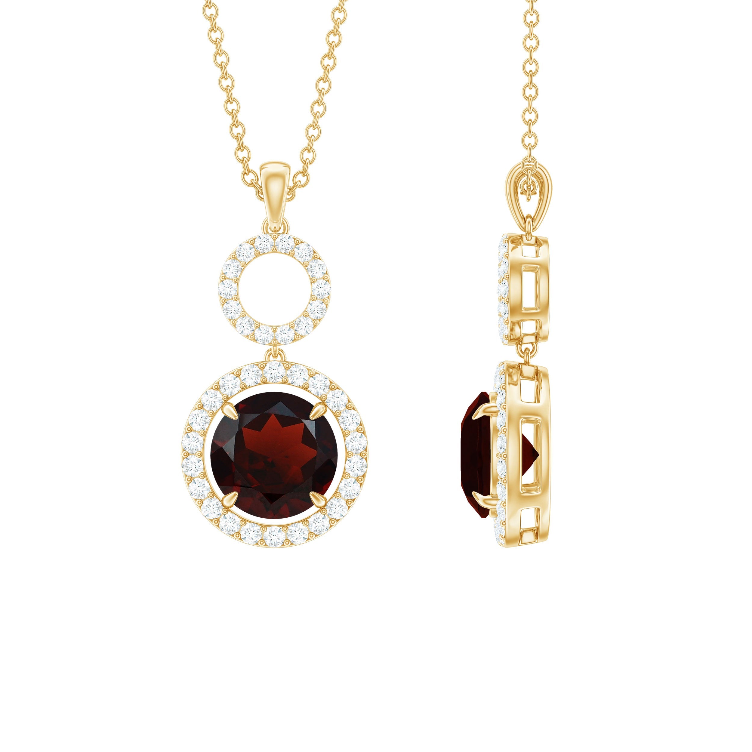 Real Garnet Circle Eternity Necklace with Diamond