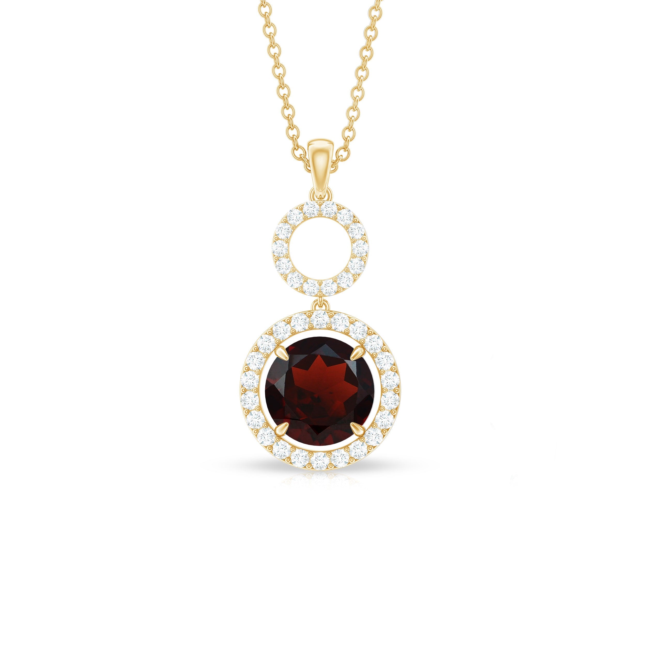 Real Garnet Circle Eternity Necklace with Diamond