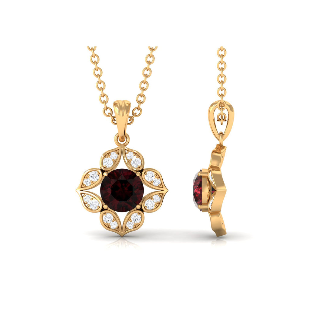 Art Deco Inspired 2.3 CT Garnet Flower Pendant with Diamond