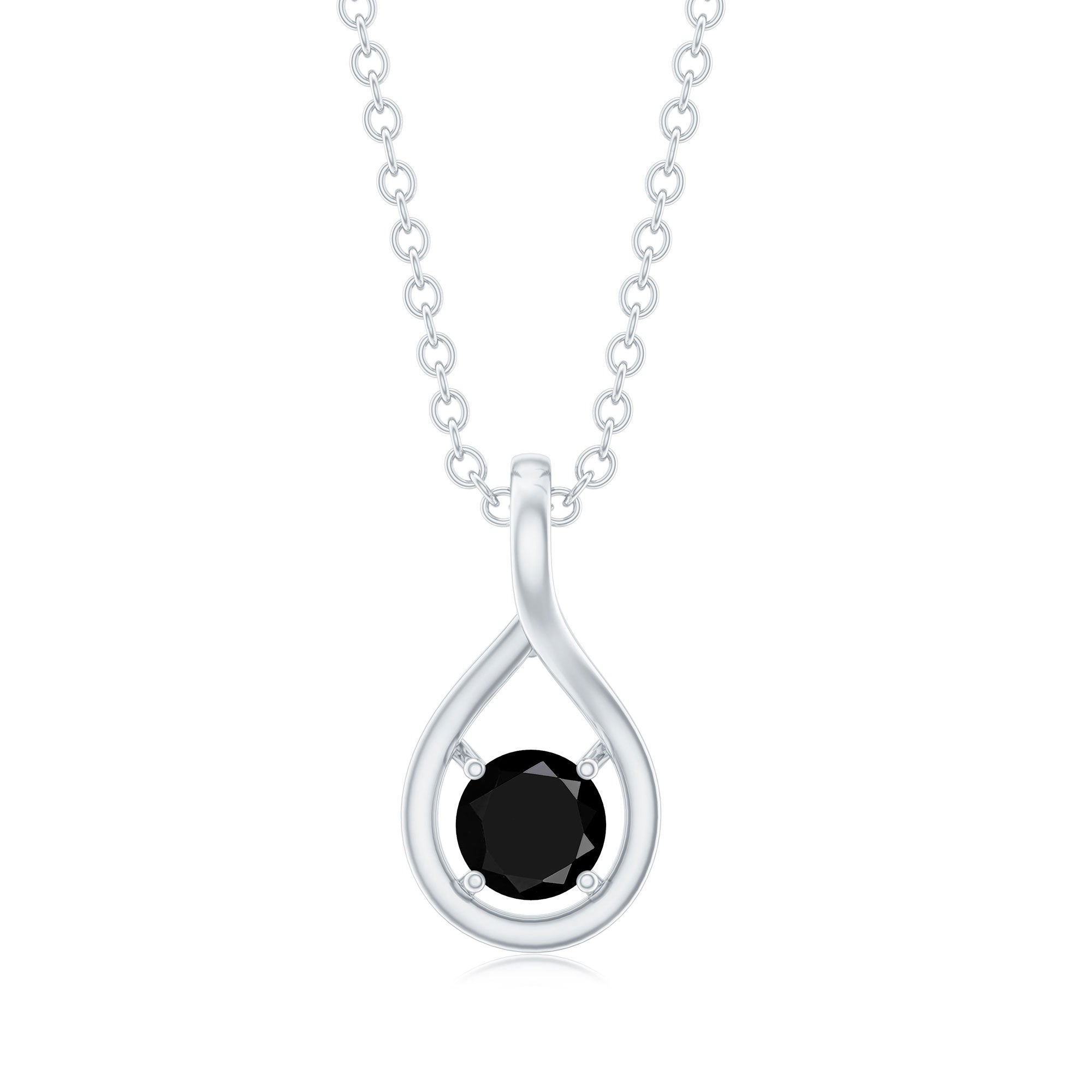 Certified 0.22 Carat Solitaire Black Onyx Teardrop Pendant With Chain