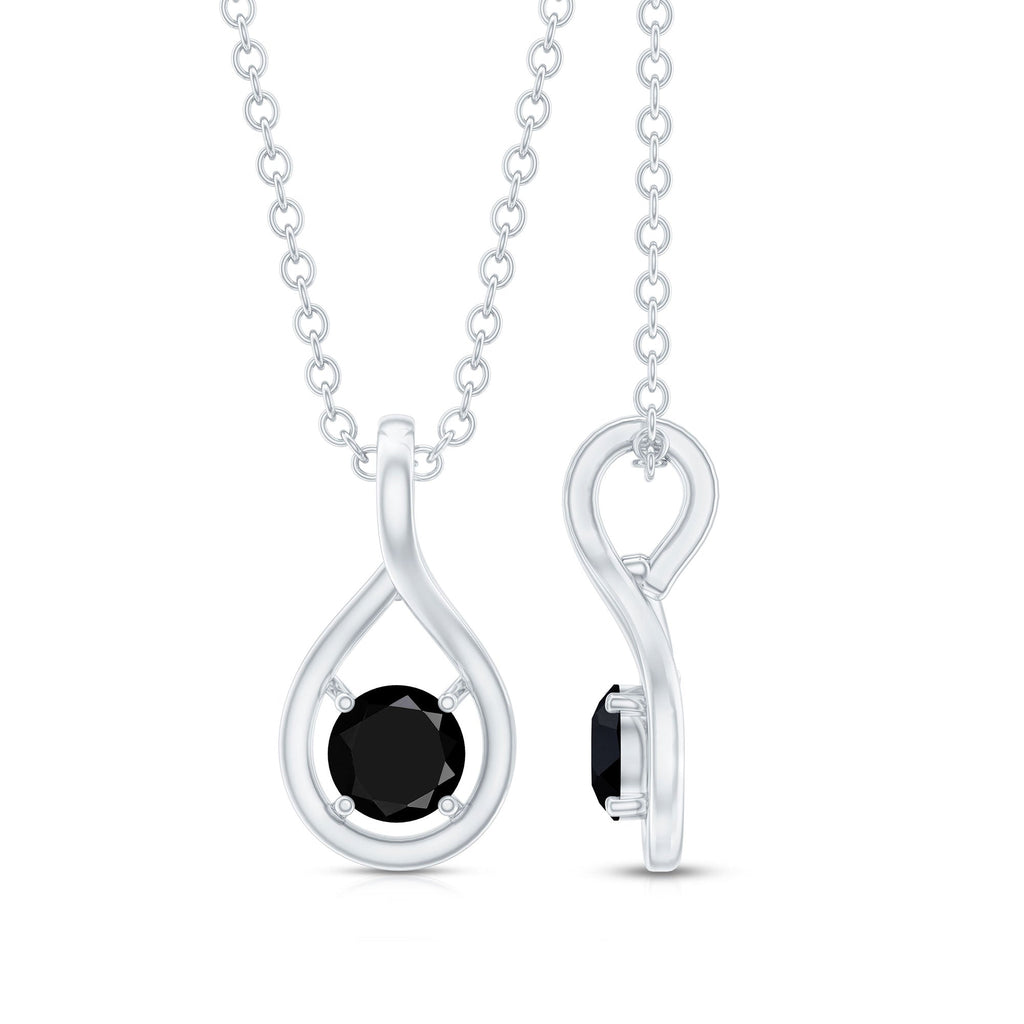 Certified 0.22 Carat Solitaire Black Onyx Teardrop Pendant With Chain