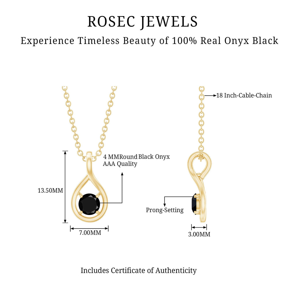 Certified 0.22 Carat Solitaire Black Onyx Teardrop Pendant With Chain