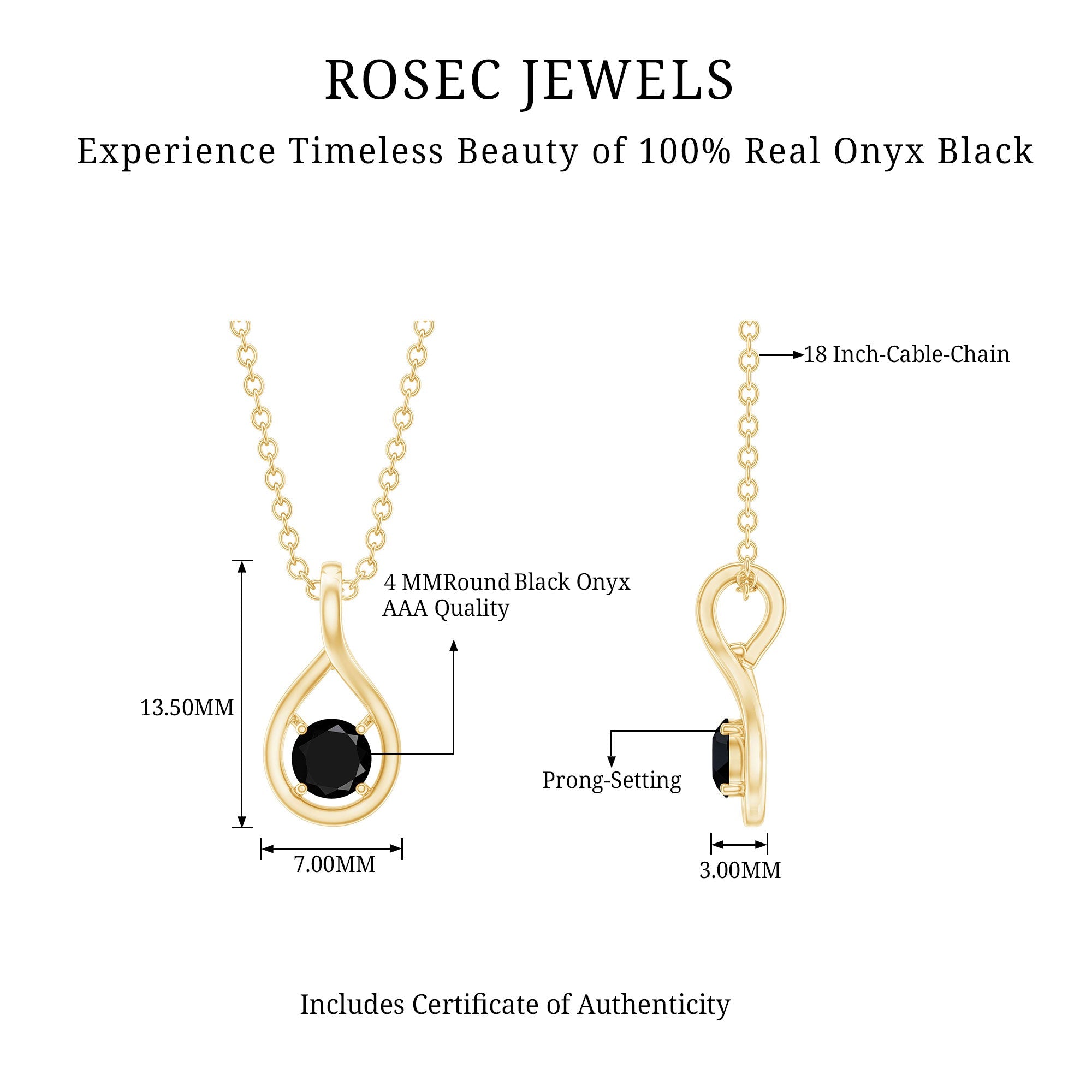 Certified 0.22 Carat Solitaire Black Onyx Teardrop Pendant With Chain