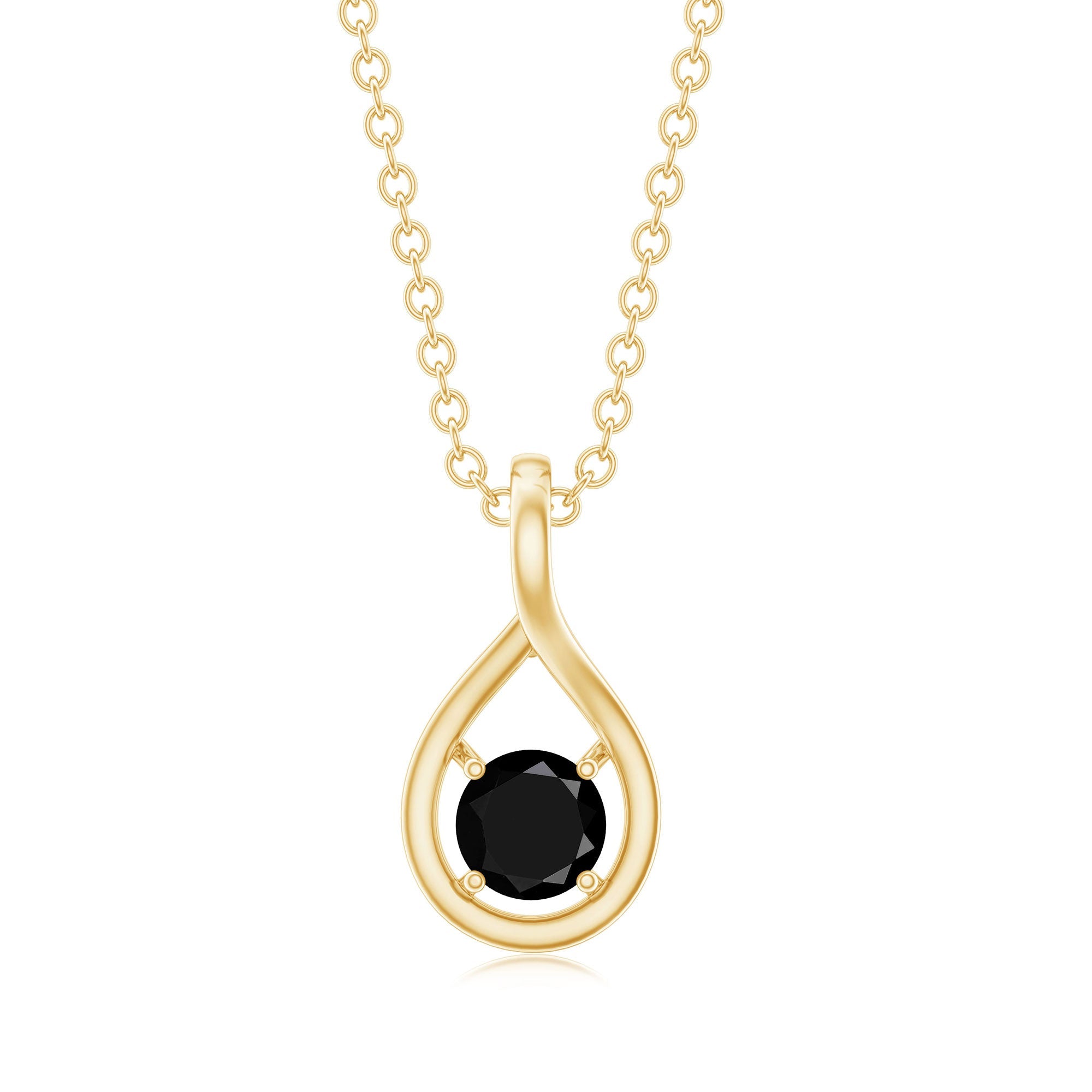 Certified 0.22 Carat Solitaire Black Onyx Teardrop Pendant With Chain