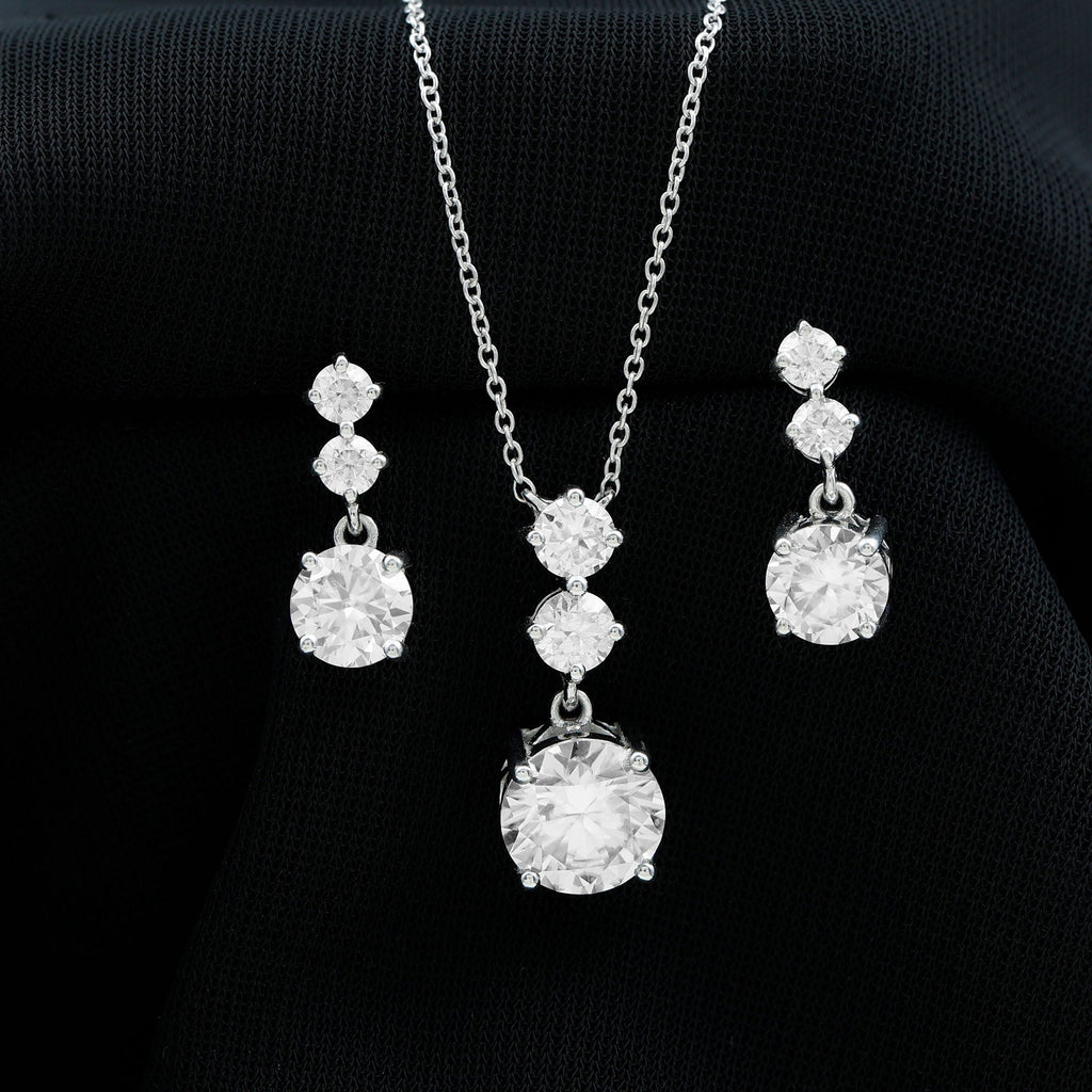 Moissanite 3 Stone Dangle Necklace and Earrings Set