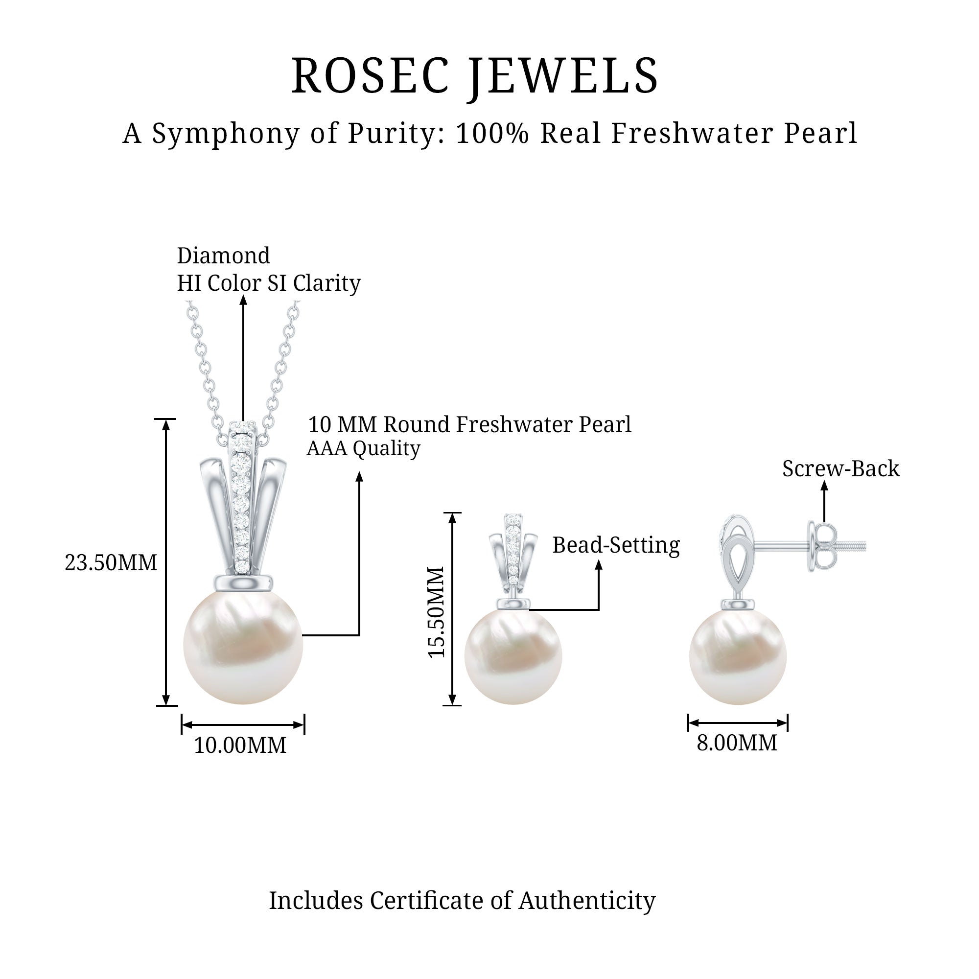 Natural Freshwater Pearl Drop Jewelry Set with Diamond