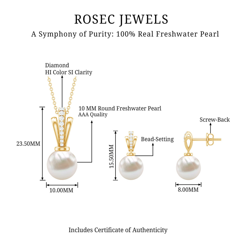 Natural Freshwater Pearl Drop Jewelry Set with Diamond