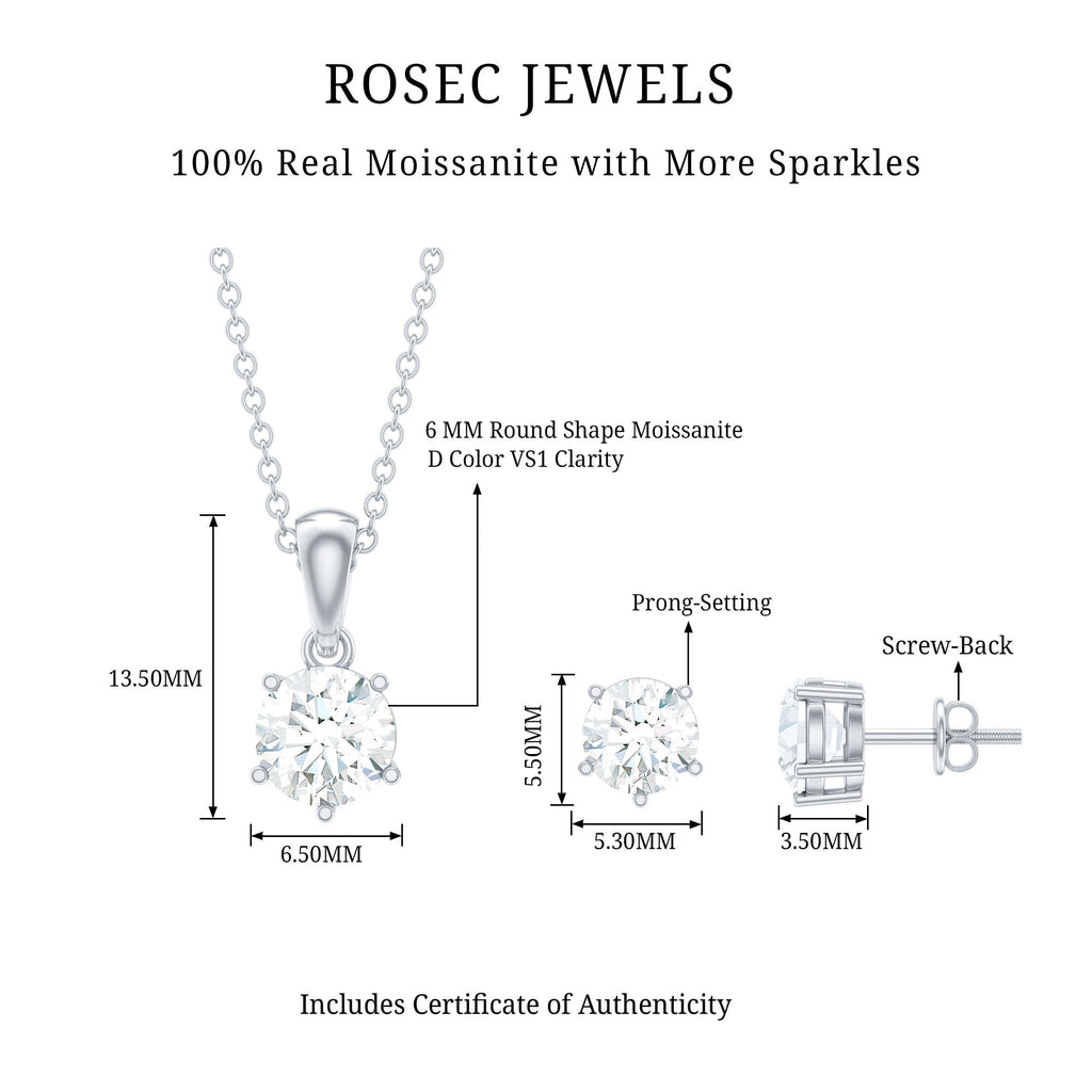 Certified Round Shape Moissanite Solitaire Jewelry Set