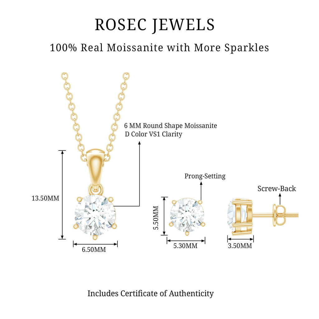 Certified Round Shape Moissanite Solitaire Jewelry Set