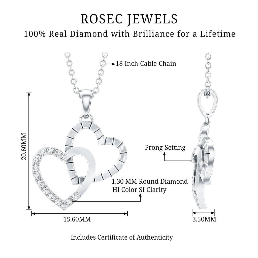 Pave Set Diamond Double Heart Necklace