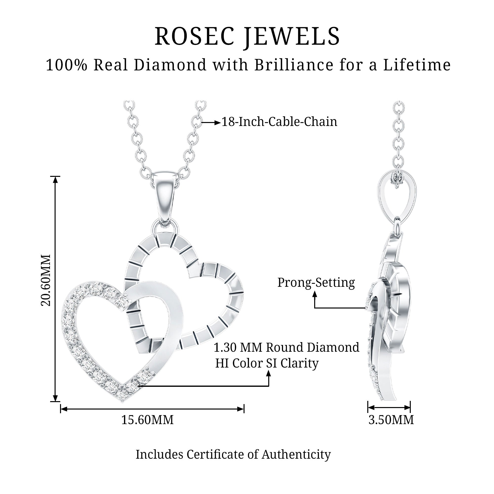 Pave Set Diamond Double Heart Necklace