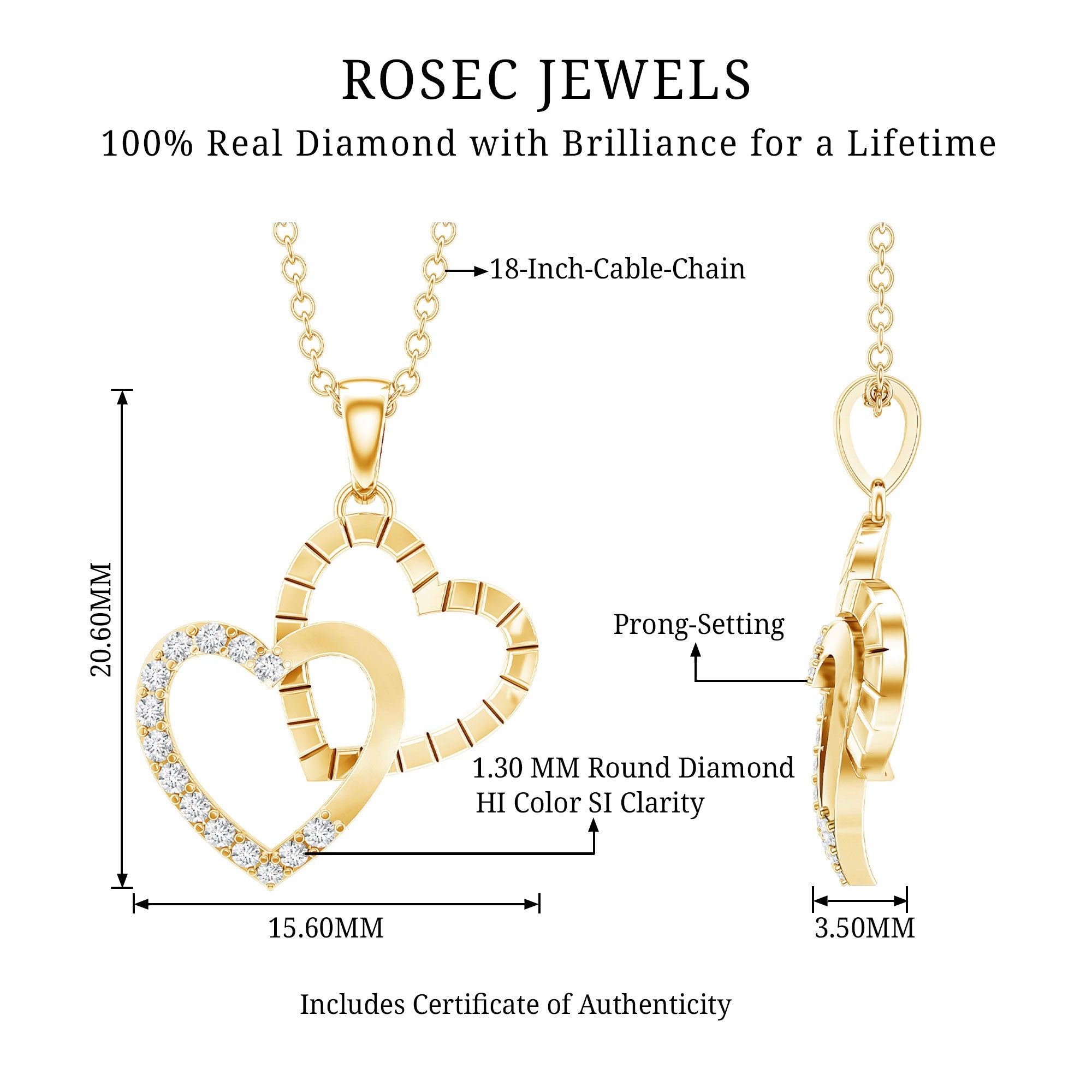 Pave Set Diamond Double Heart Necklace