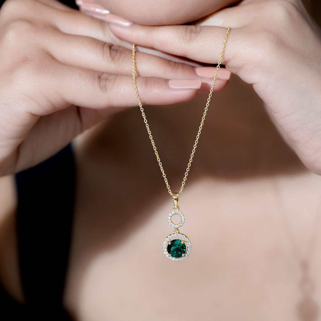 Certified Lab Created Emerald Wedding Necklace with Chain