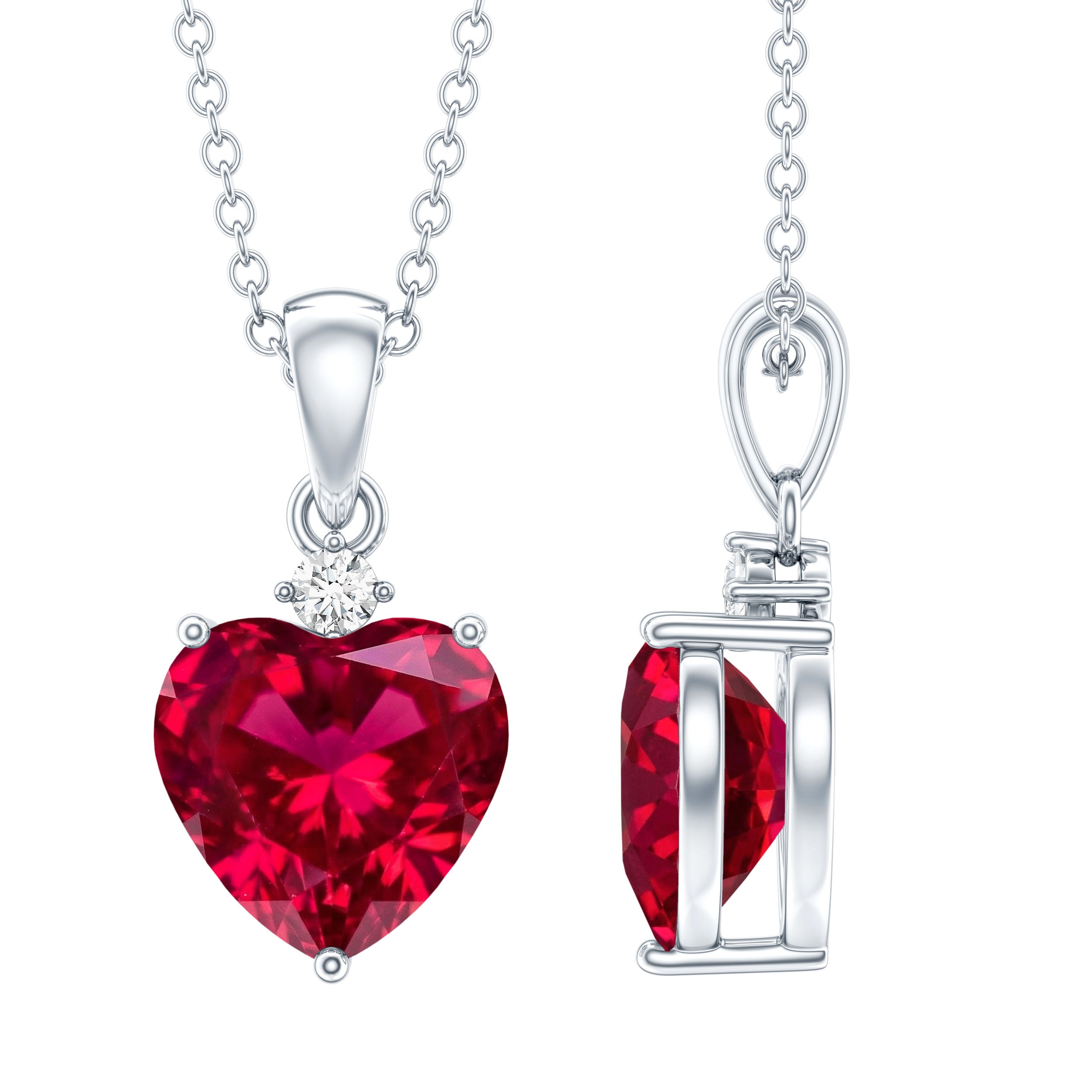 2 CT Lab Grown Ruby Heart Pendant Necklace with Moissanite