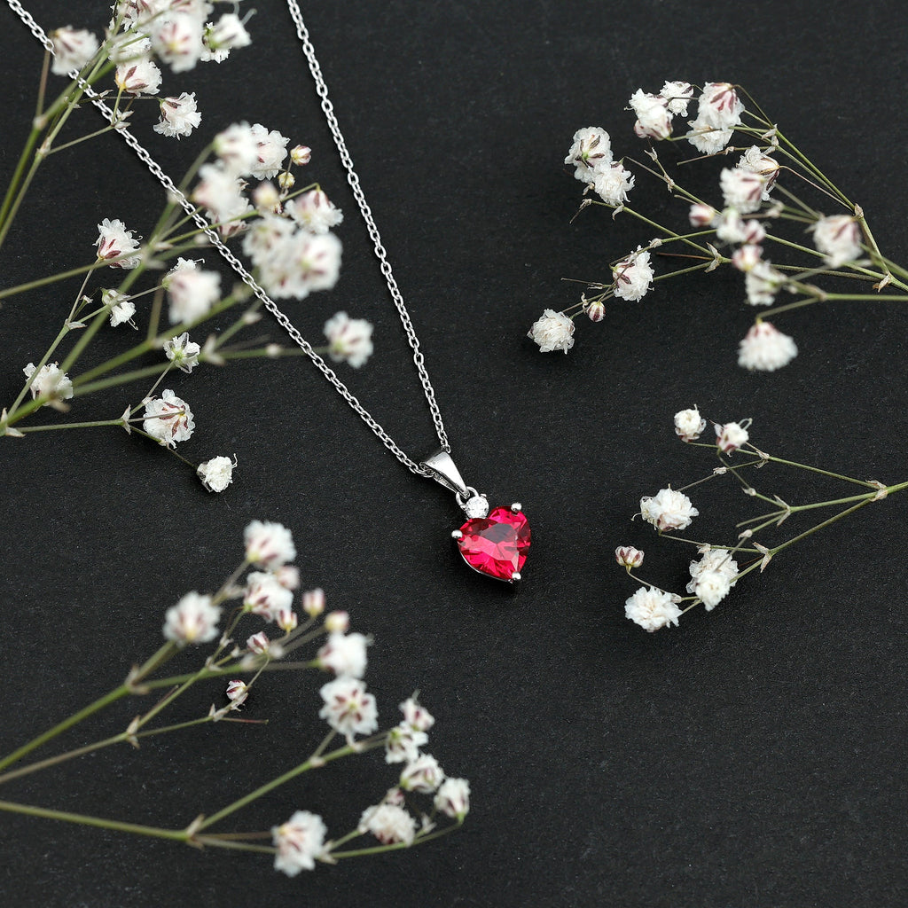 2 CT Lab Grown Ruby Heart Pendant Necklace with Moissanite