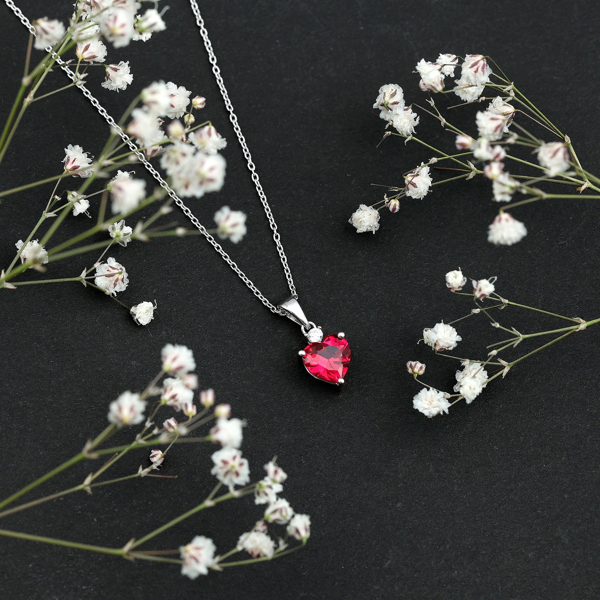 2 CT Lab Grown Ruby Heart Pendant Necklace with Moissanite