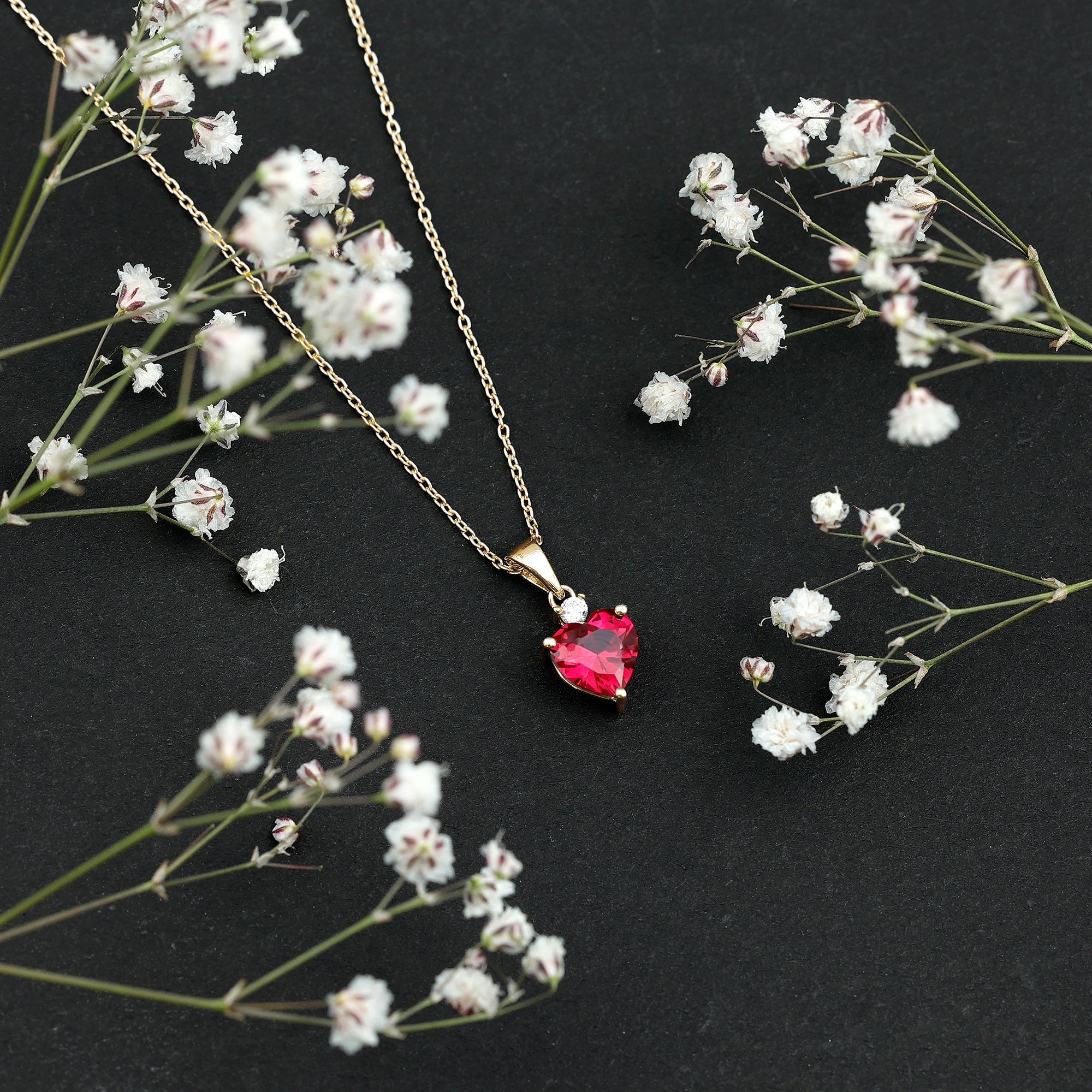 2 CT Lab Grown Ruby Heart Pendant Necklace with Moissanite