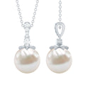 Real Freshwater Pearl and Diamond Drop Pendant Necklace