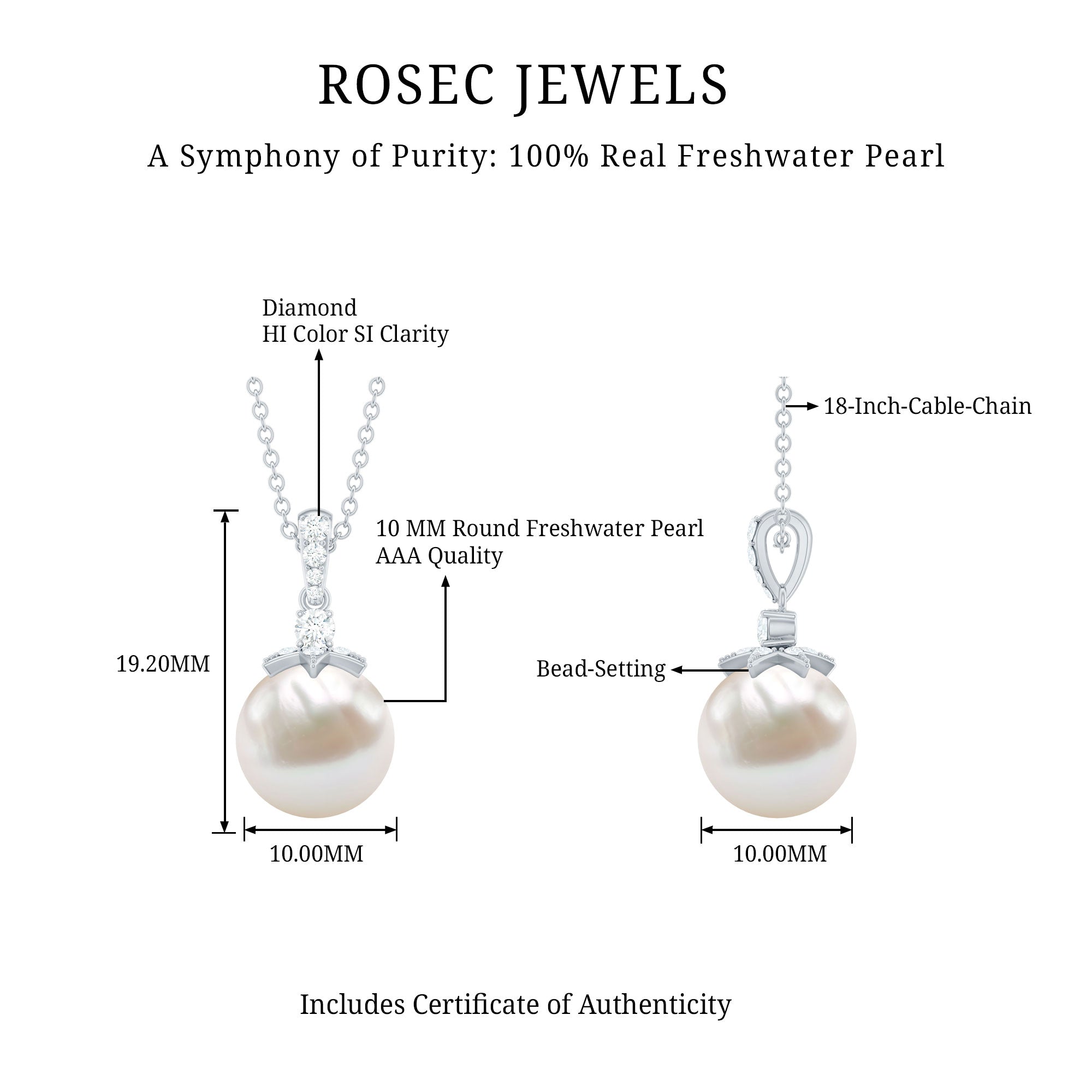 Real Freshwater Pearl and Diamond Drop Pendant Necklace