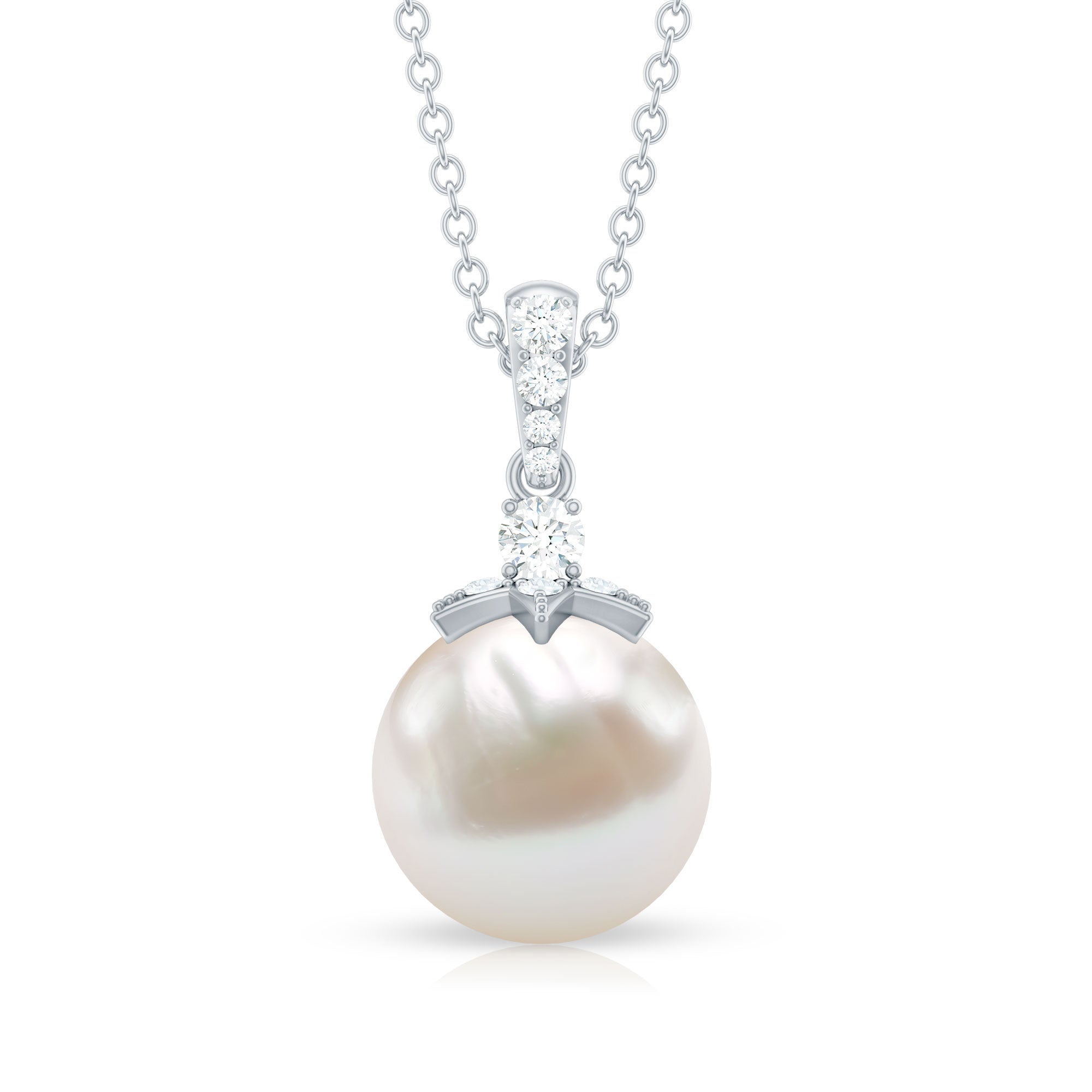 Real Freshwater Pearl and Diamond Drop Pendant Necklace