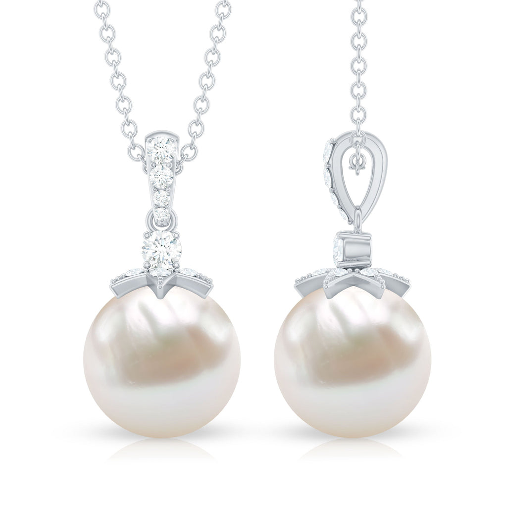 Real Freshwater Pearl and Diamond Drop Pendant Necklace