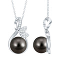 8 Carat Black Pearl and Diamond Bridal Pendant Necklace