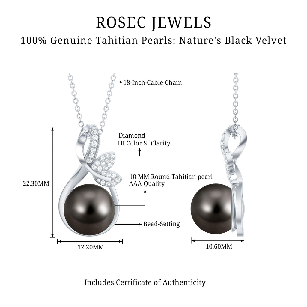 8 Carat Black Pearl and Diamond Bridal Pendant Necklace